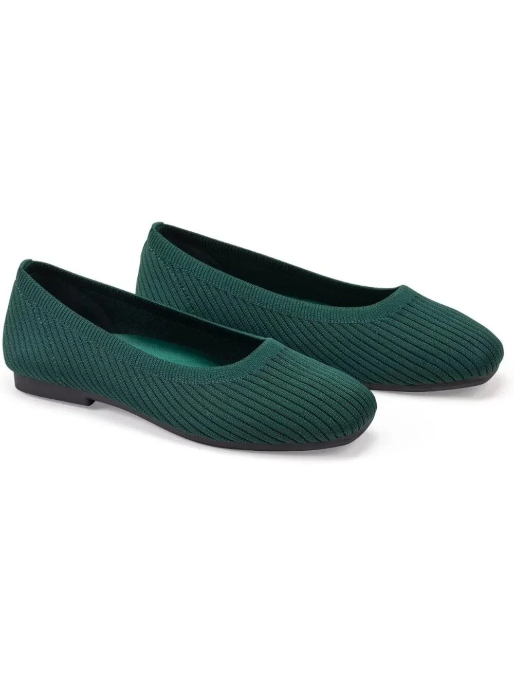 Women's Green Comfortable Slip on Washable Square Toe Ballet FlatsShoes for Work